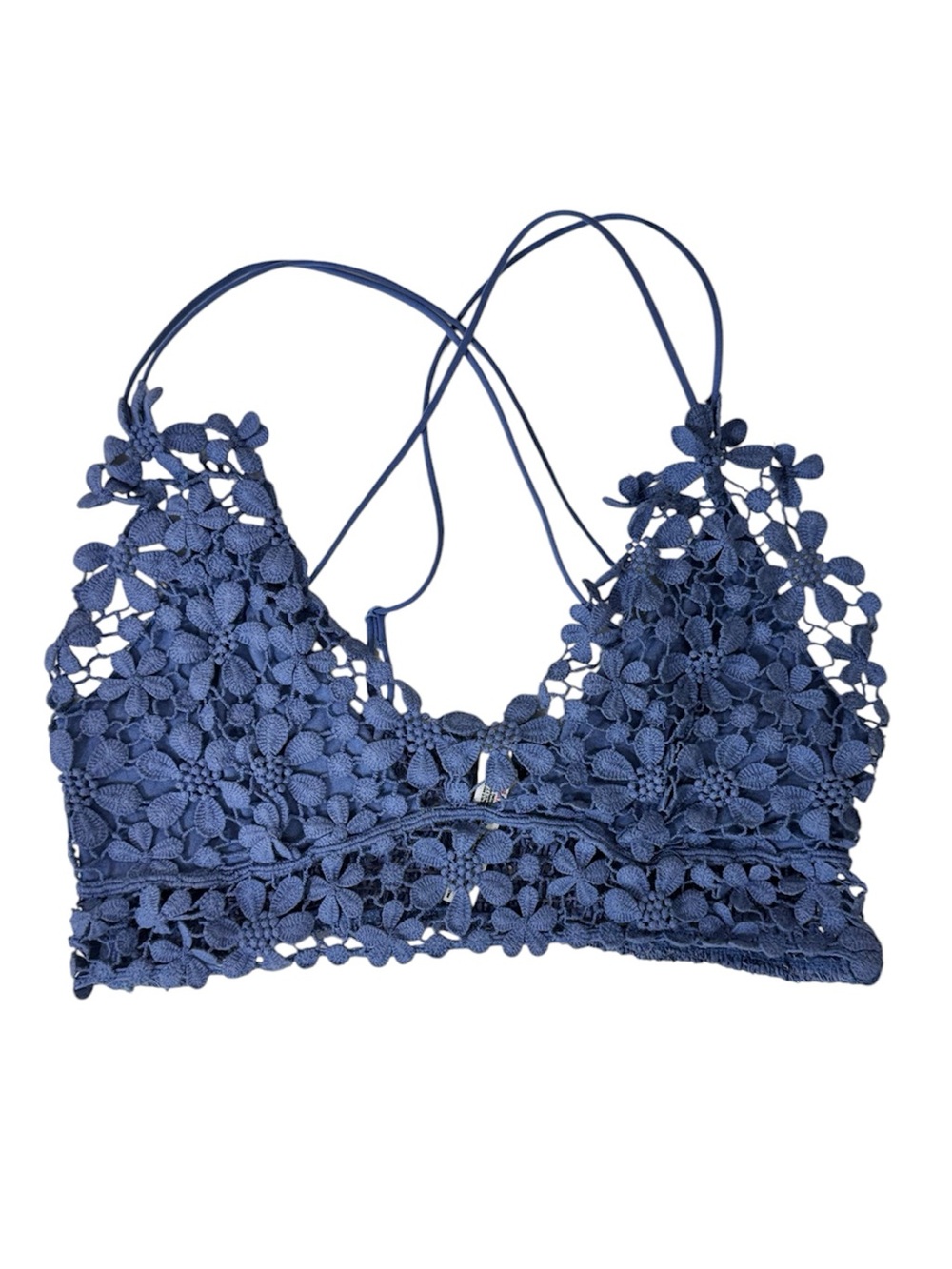 Free People Intimately Miss Daizie Blue Floral Crochet Bralette Women's Size L